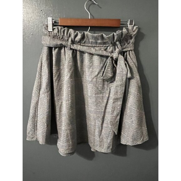 H&M POCKETS! Gray Checked Paperbag Waist Wrap Skirt W/Sash & Pockets M Medium - Picture 1 of 4